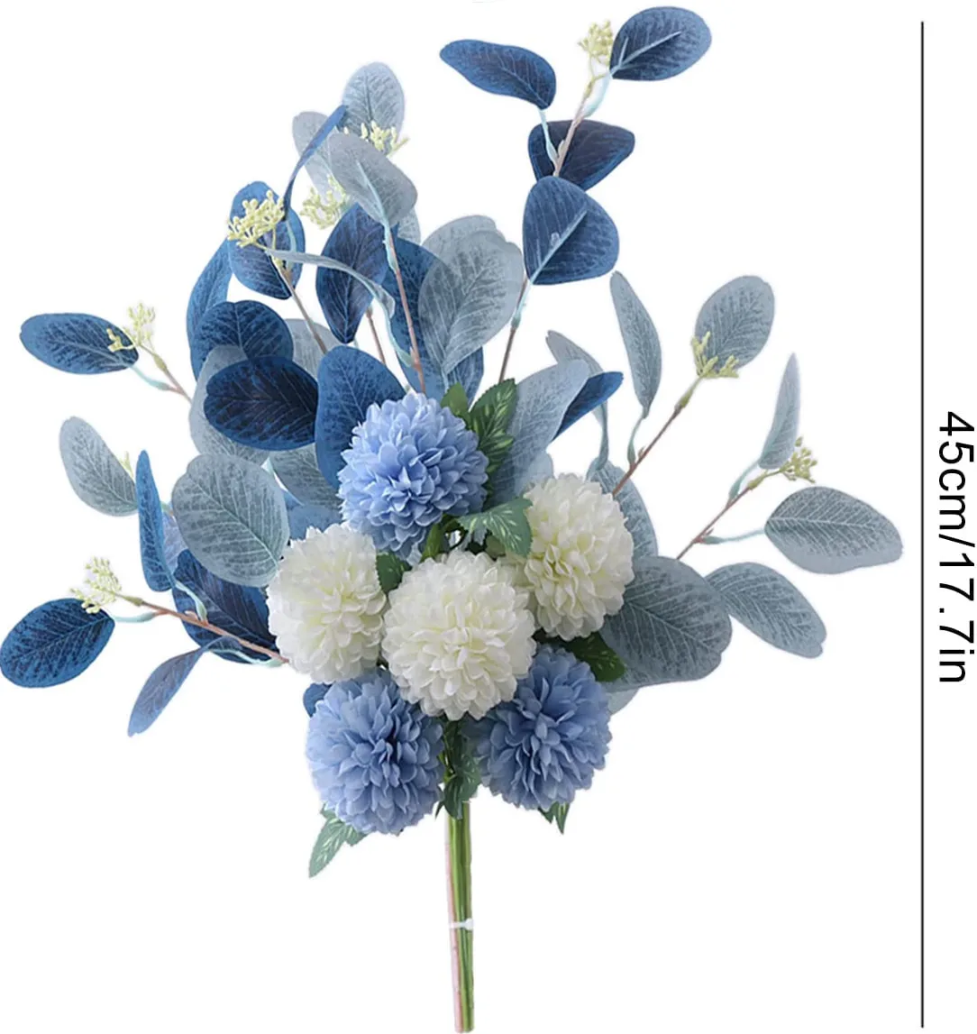 Fiore Artificiale Premium di Ortensia Blu-Verde, Stelo Singolo Realistico con Te