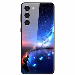 Premium Tempered Glass Case with Space - Themed Design and Enhanced Bumpers - S23 Ultra 5G (Wine red)