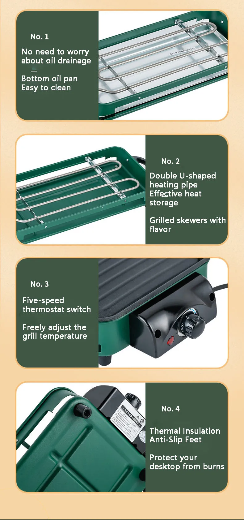 220V 1350W Direct Electric Barbecue Plate Household Barbecue Rack Smokeless Barbecue Oven Barbecue String Korean Electric Oven 4