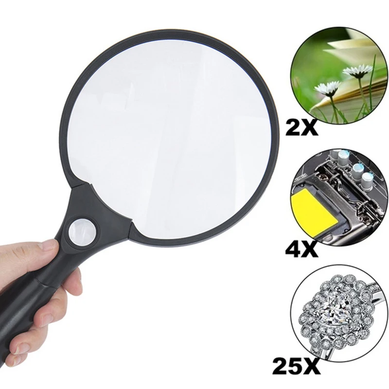 2X 4X 25X Handheld Reading Magnifier Large Reading Magnifying Glass