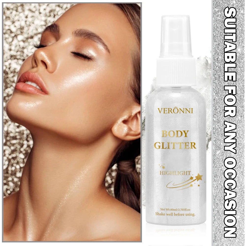 Liquid Glitter Spray,Silver Glitter Hair Spray, Holographic Highlighter Spray, Multi-use Makeup Product for Face Body Festivals 2