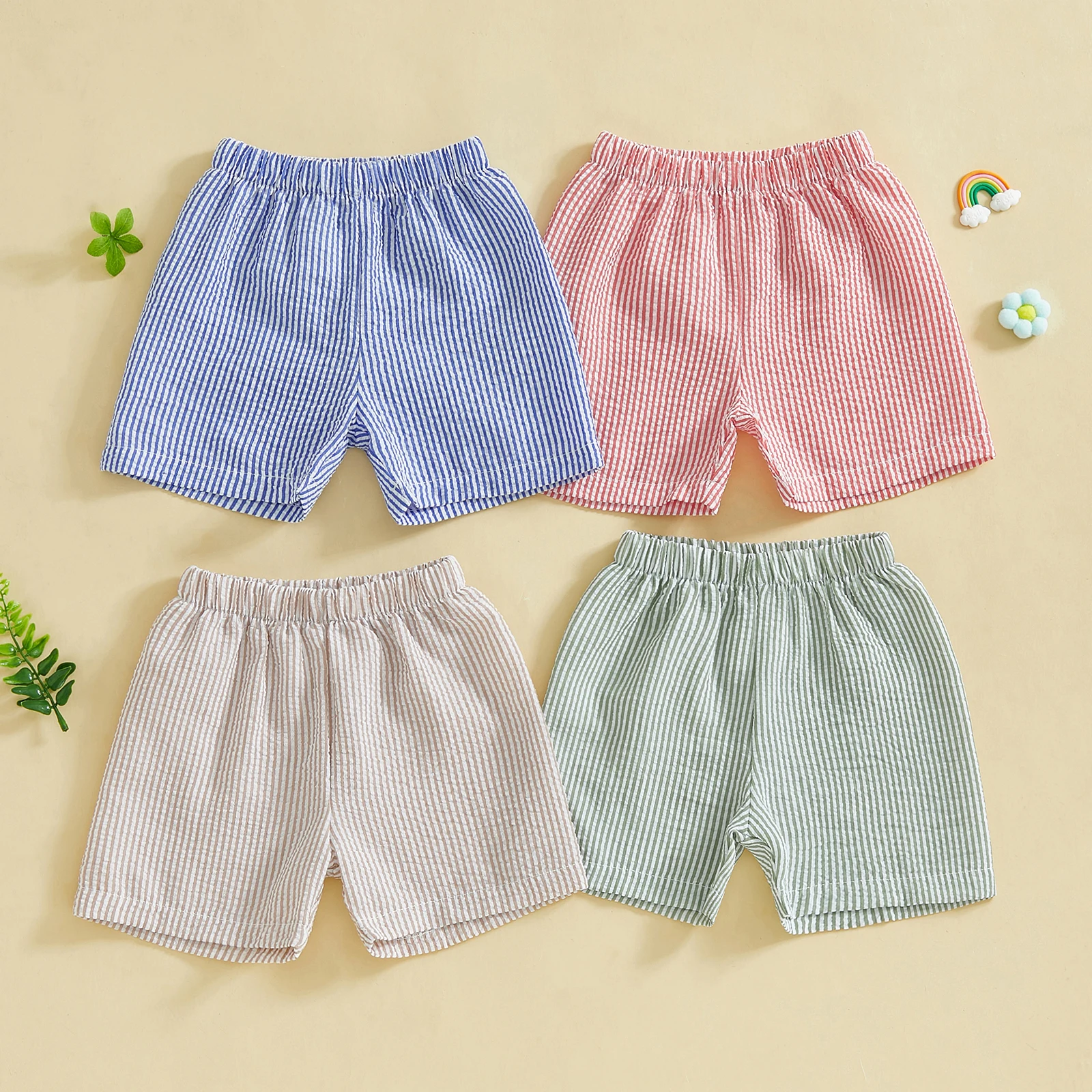 Toddler Boy Stripe Print Shorts Casual Fashion Elastic Waist Short Pants for Summer Beach 6M-4T