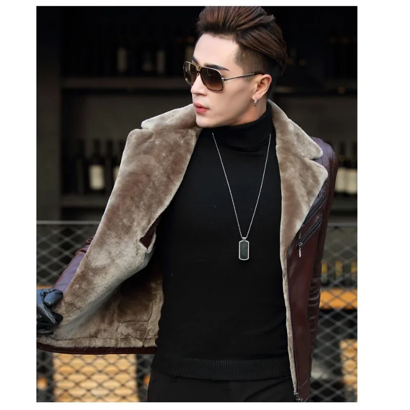 2023 New Winter Leather Jacket Men's PU Sports Jacket Men's Slim Fit Casual Sports Jacket Men's Suit Collar Coat