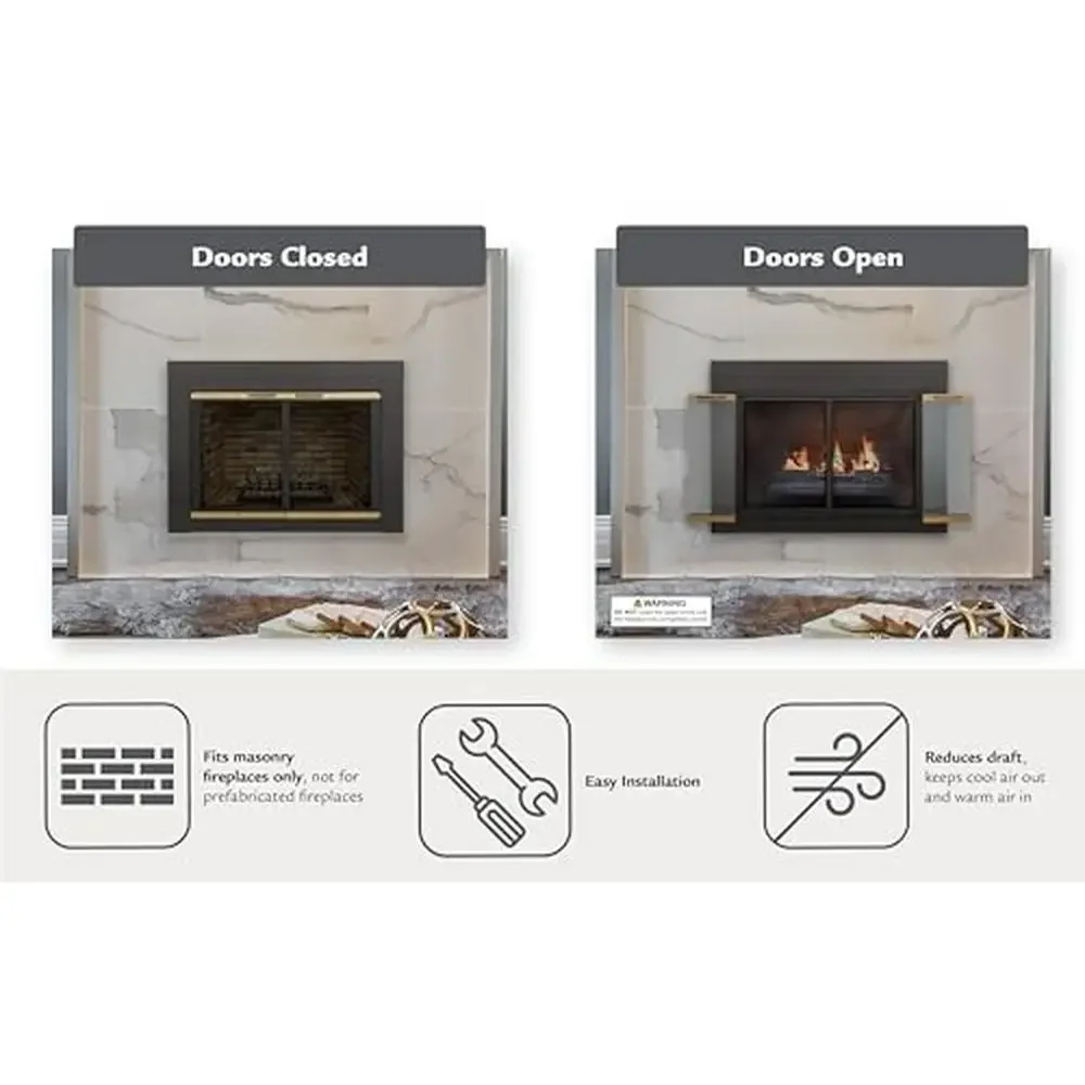 Fireplace Glass Door Small Black Bi-fold Doors Clear Glass Mesh Panel 3