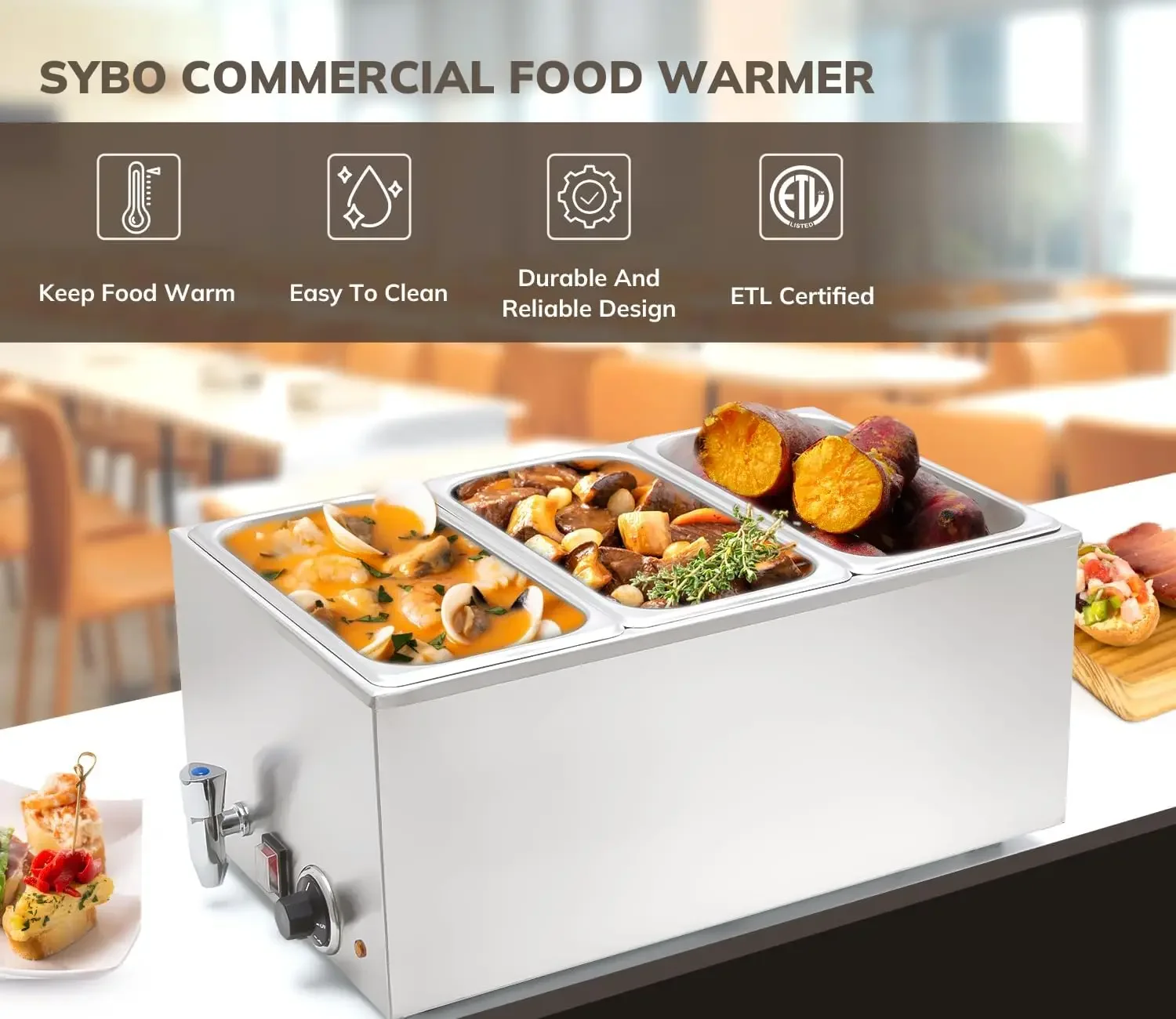 Commercial Grade Stainless Steel Bain Marie Buffet Food Warmer Steam Table for Catering and Restaurants, Good for Parties Buffet 3