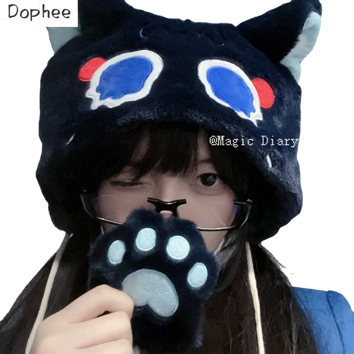 

Dophee New Design Autumn Winter Keep Warm Women Caps Cute Animation Anime Cat's Ear Paw Fluffy Hats Subculture Cos Skiing Cap