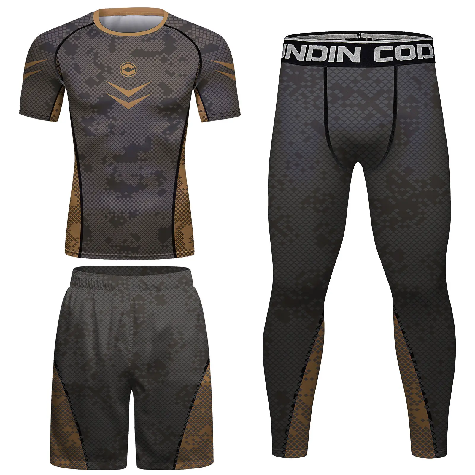 Rash Guard Male Compression Fit Sports Clothing Set Keep Cool Workout Wear MMA T-Shirt+Shorts Bjj Boxing Fitness Jerseys for Men