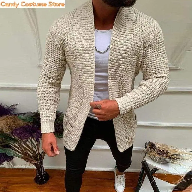 Warm Jacketmen's Knitted Cotton Cardigan Fashion Long Sweaters Male Casual Solid Long Sleeve Slim Fit Outwear Autumn Winter