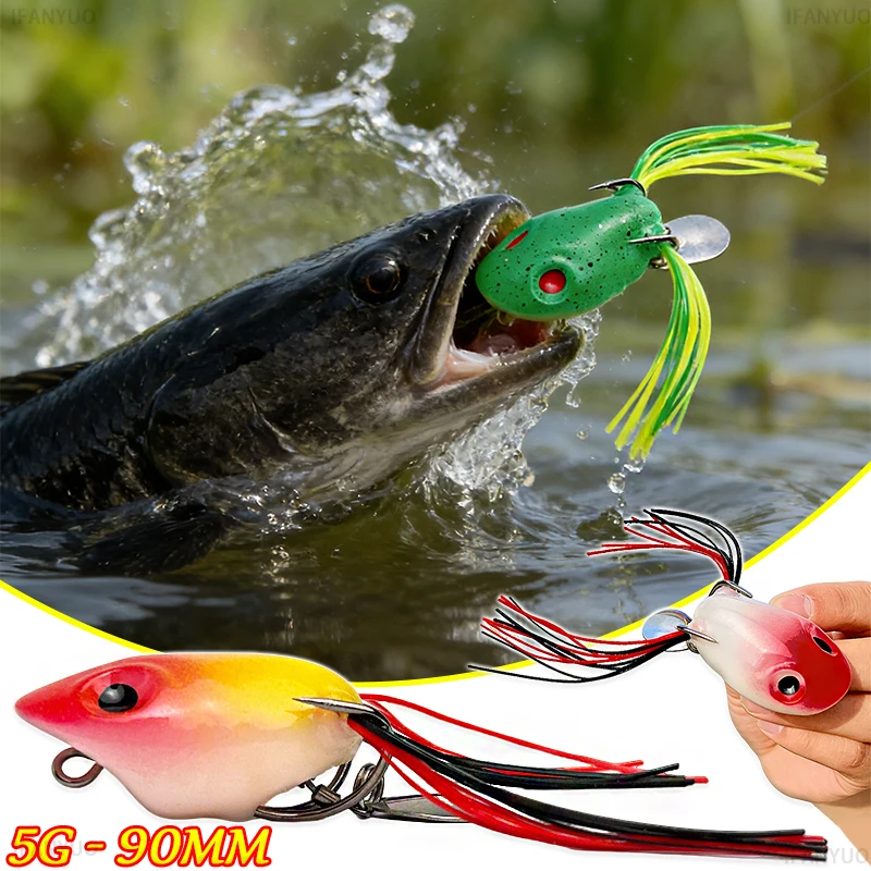 5g Topwater Frog Fishing Lure Floating Soft Toad Bait Squid Head Spinner Double Hook Snakehead Bass Weedless Tackle Frogbait Set
