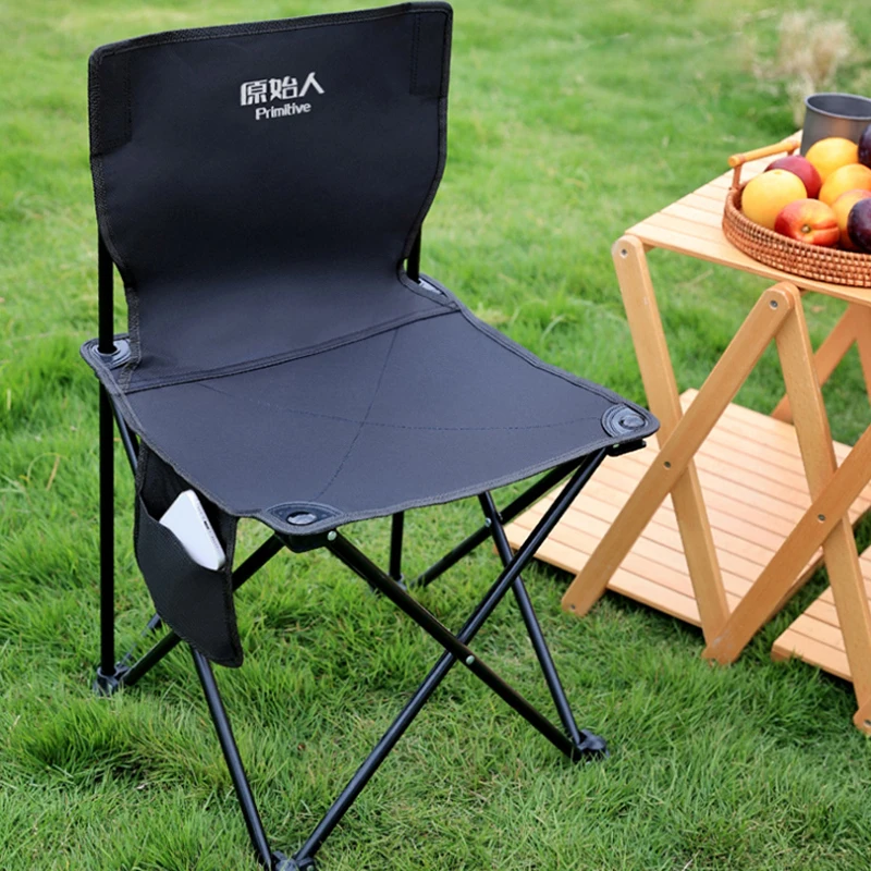 

TWTOPSE black folding chair outdoor camping leisure chair backrest fishing chair portable wear-resistant Oxford cloth chair