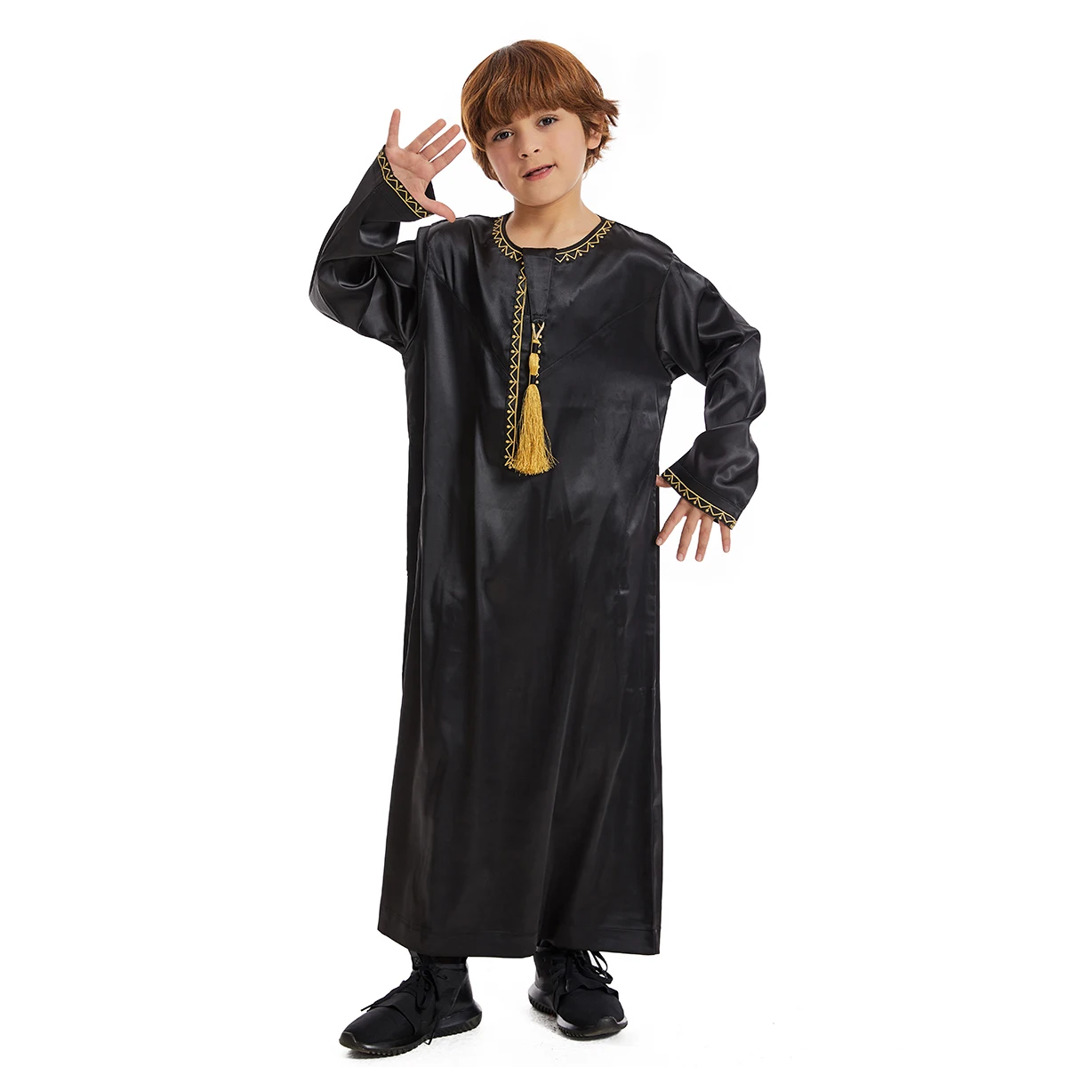 Ramadan Eid Muslim Kids Embroidery Tassel Robe Jubba Thobe Islamic Arab Boys Kaftan Children Abaya Traditional Clothes Turkey