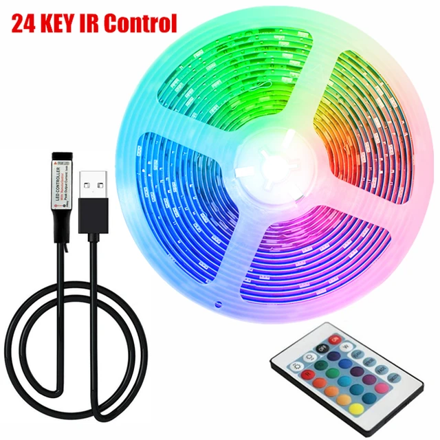 LED Strip Lights TV Background Lighting Colorful RGB 5050 USB 24keys Infrared Remote Long Distance Control Neon Light for Home USB 24keys