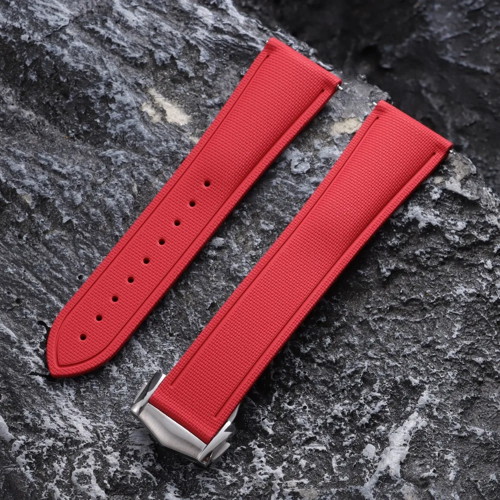 Premium FKM Rubber Woven Pattern Sports & Business Waterproof Watch Strap - High-Quality Accessory in Multiple Sizes