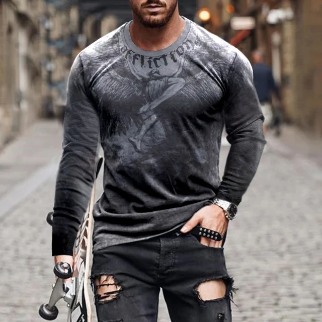 Vintage 3d Printed Long Sleeve Men's T-shirt Autumn New Style Personalized Street Casual Pullover Shirt Fashion Round Neck Shirt 5