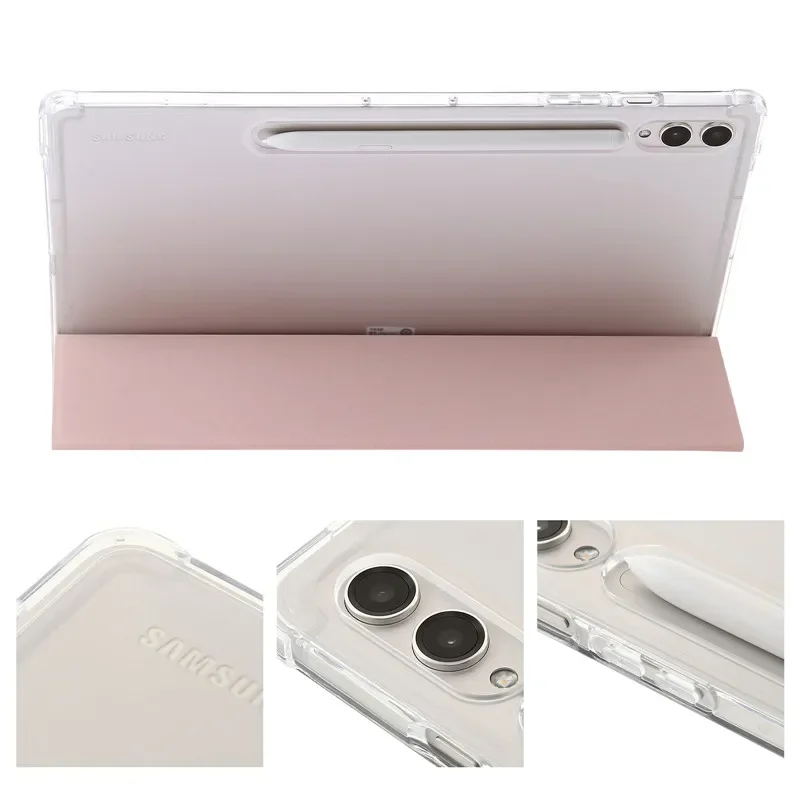 Couro Trifold Capa Dura com Pen Holder Case Voltar Acrílico Transparente para Samsung Tab s9 fe 10.9 pu - Imagem 4