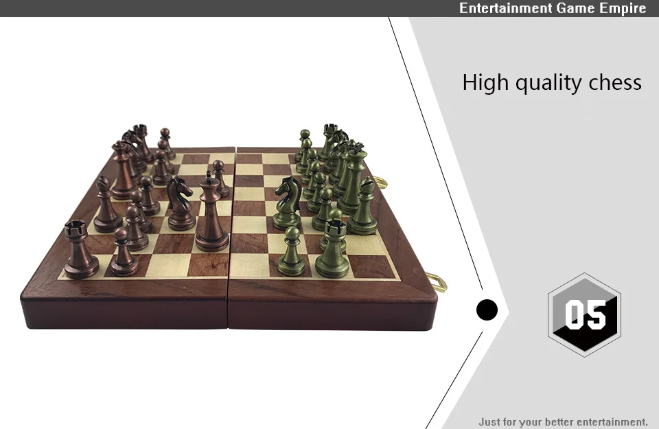 Classic Zinc Alloy Chess Pieces Wooden Chessboard Chess Game Set With King Height 6.7cm Outdoor Game High Quality Chess Yernea – Detail 8