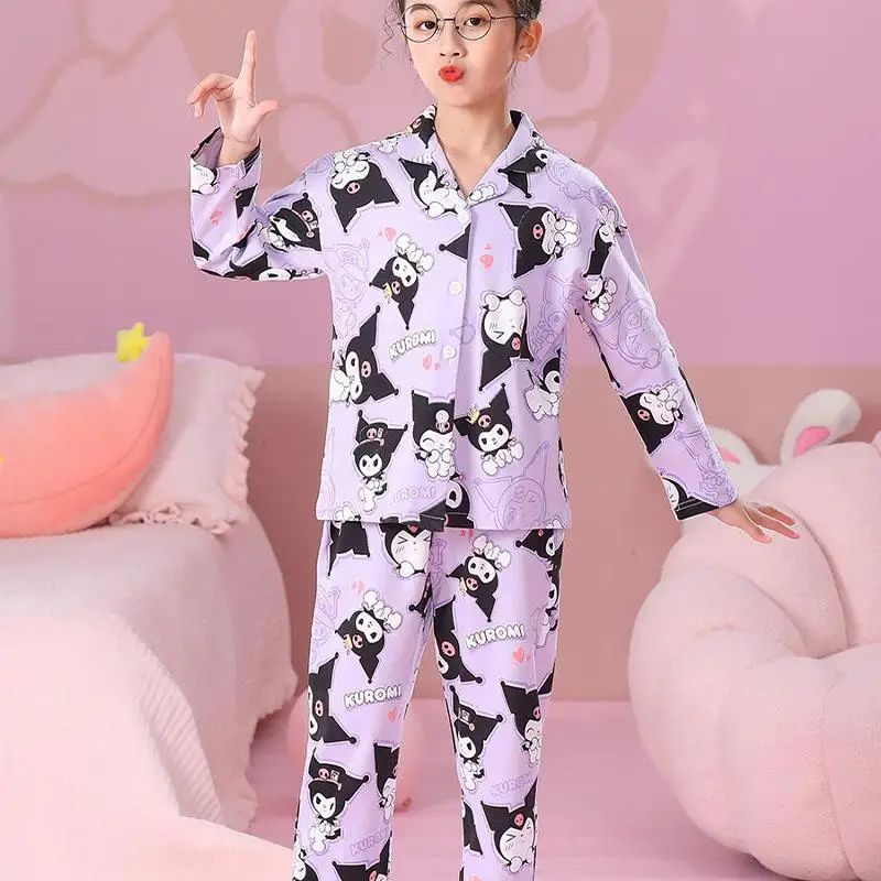 

Sanrio Anime Kawaii Kids Pajamas Cartoon Kuromi Cinnamoroll My Melody Homewear Spring Long Sleeve Cotton Lapel Sets for Children
