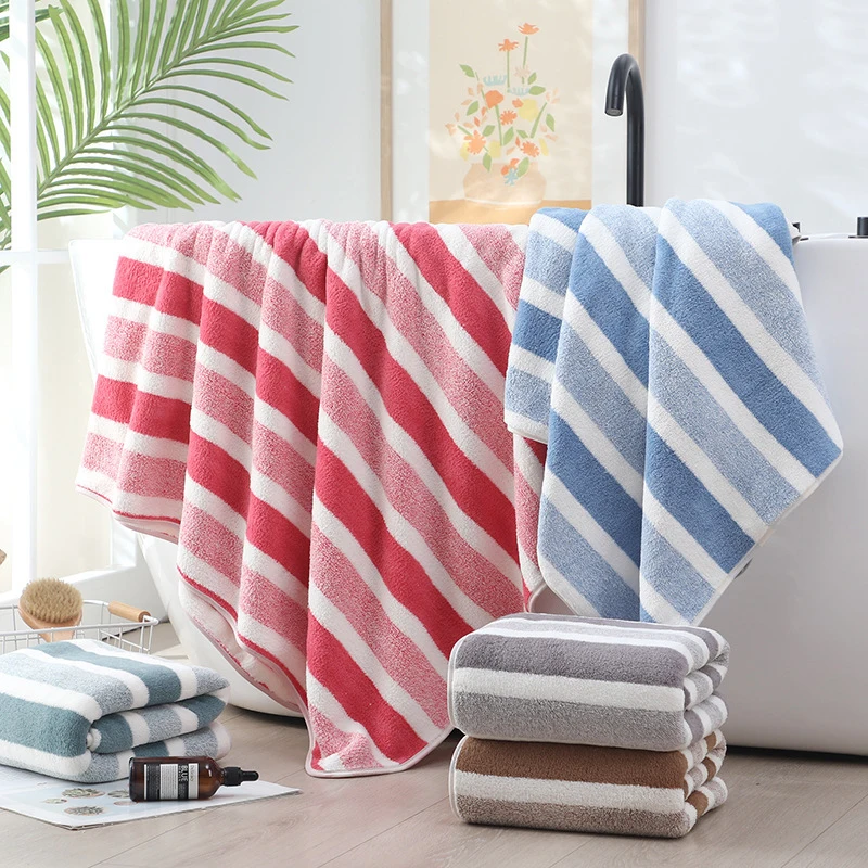 70x140cm Striped Soft Quick Drying Absorbent Bath Towels for Daily Cozy Use Thickened Soft Face Towel Home Bathing Hand Towels