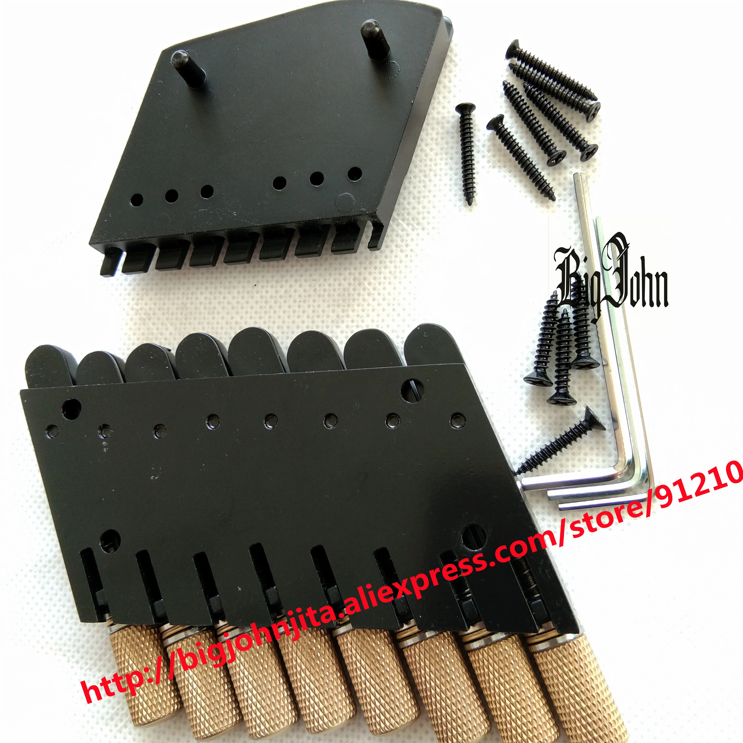 Electric Guitar Bridge, 8 Strings, Black Metal Bridge, Fretted, Headless, BJ-541
