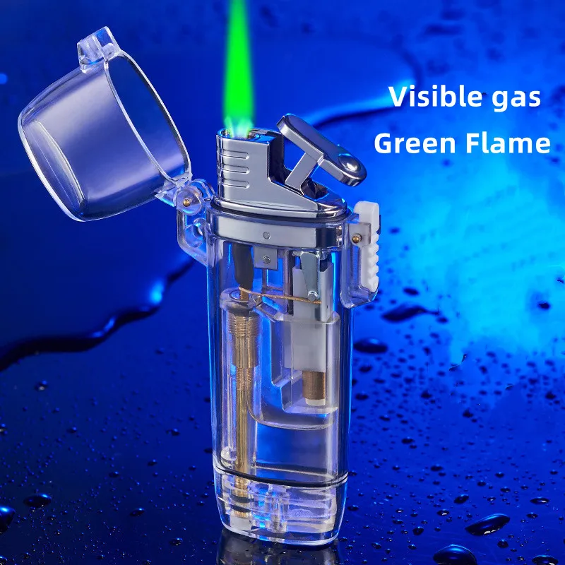 Transparent Outdoor Waterproof Lighter Green Flame Jet Lighter Inflated Gas Gradual Chain Lighter Accessories Men Lady Gift _ - AliExpress Mobile