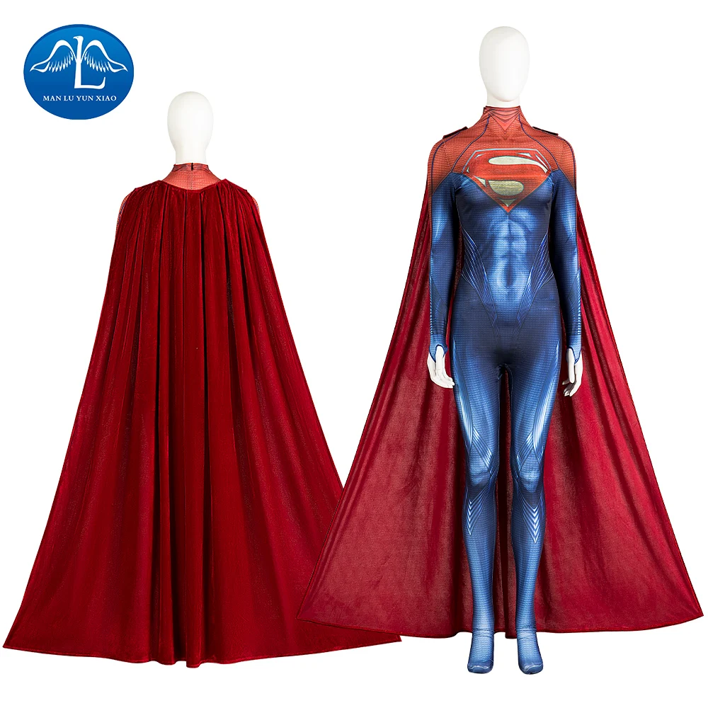 

New Movie Kara Zor El Cosplay Custom Jumpsuit for Girls Halloween Party Supergirl Zentai Suit with Cloak for Women