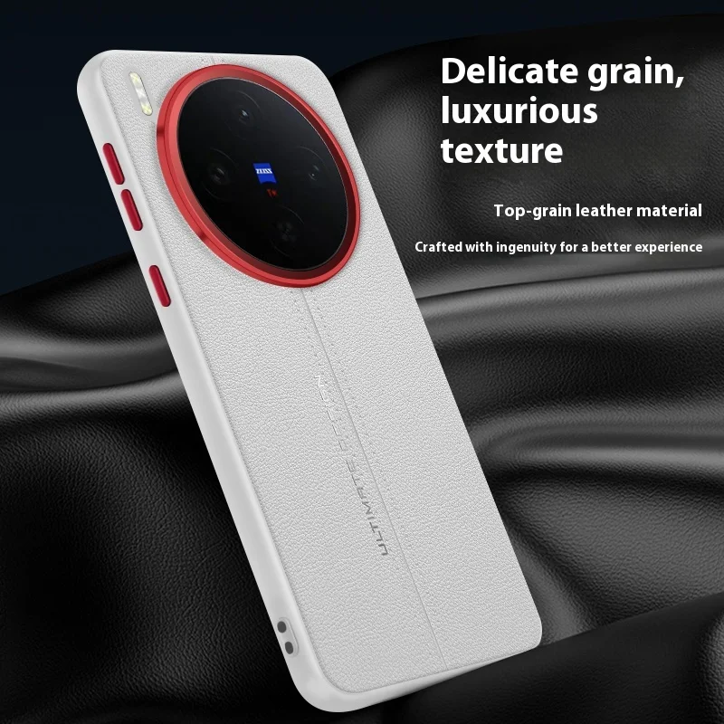 Luxury Leather Metal Lens Frame Frosted Shockproof Bumper Case
