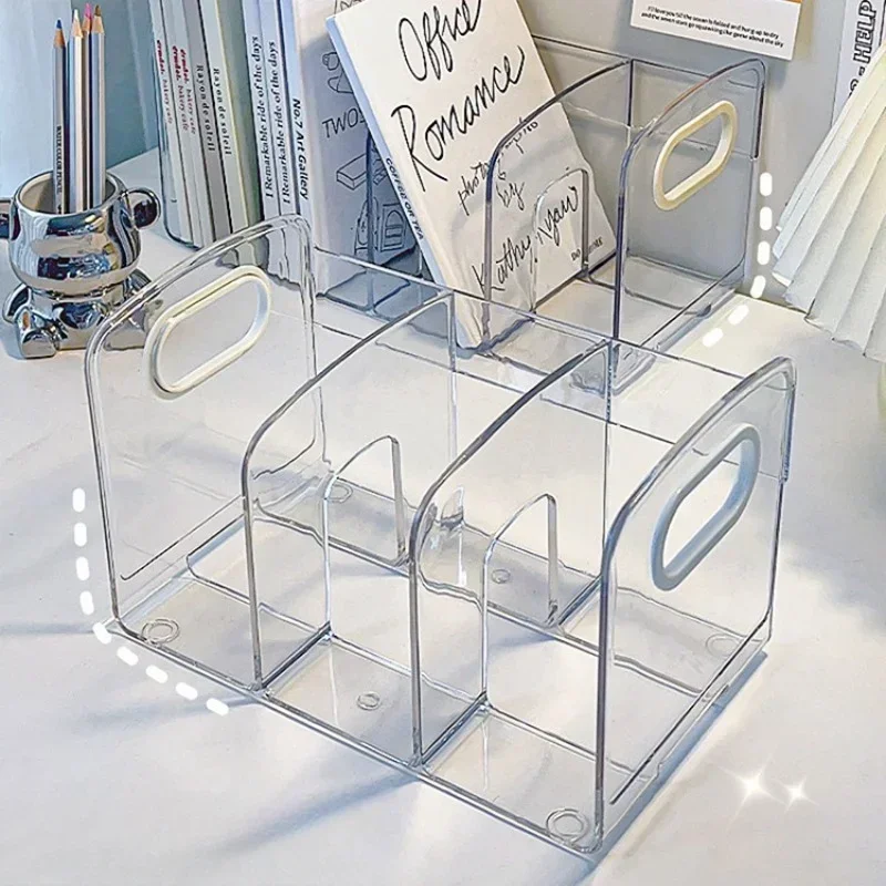 Book Organizer Convenient Clear Acrylic Bookends with Handle Desk Organizer Divided Book Stand Desktop Sorting Rack Study Supplies