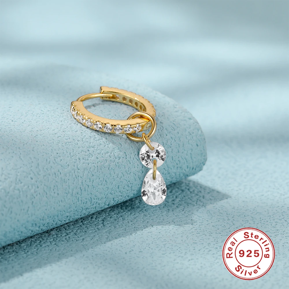 CANNER 925 Sterling Silver Classic Double Crystal Zircon Hoop Earrings Women Small Pendant Cartilage Helix Tragus Piercing Jewel