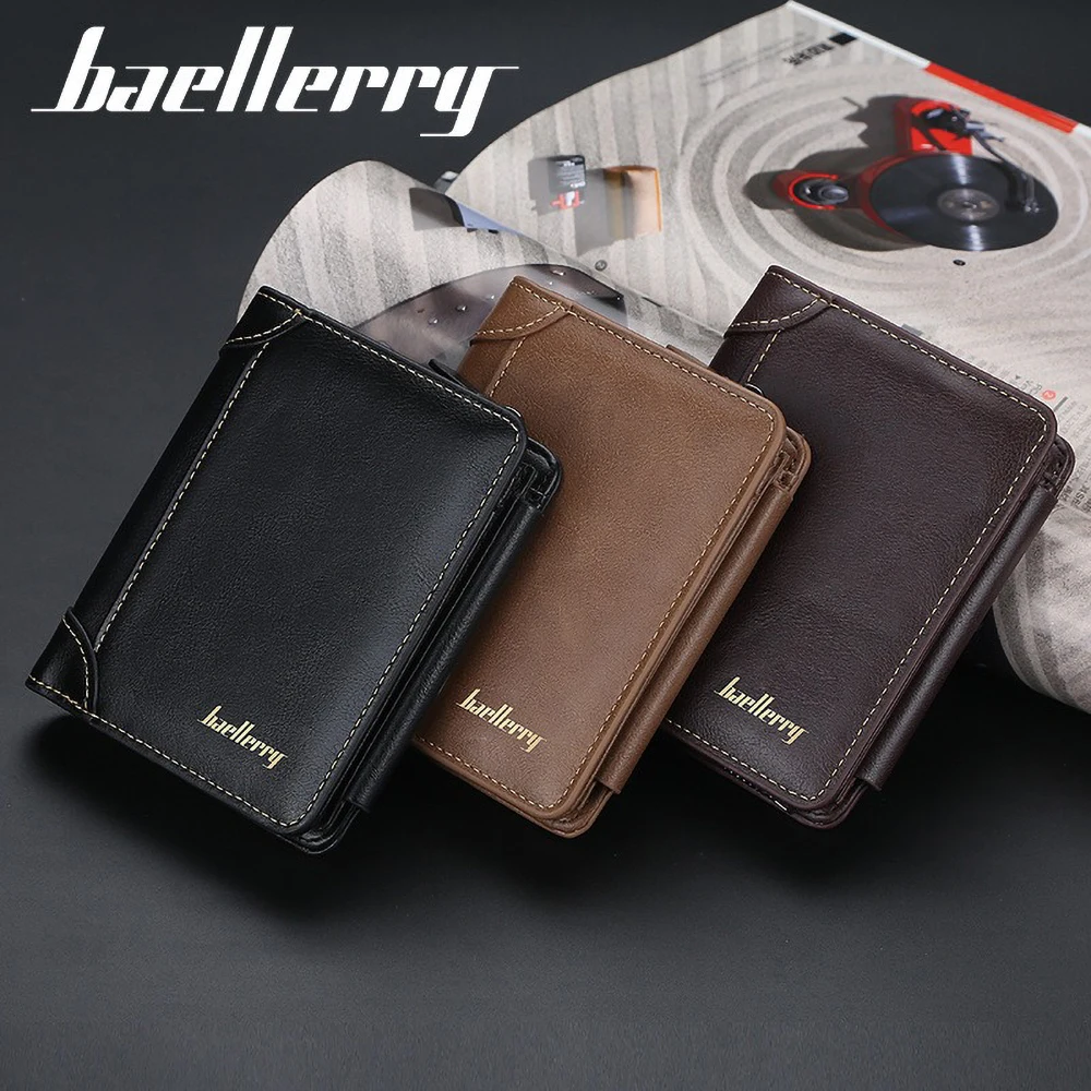Leather Wallet Short for Men PU Custom Embossed RfID Blocking Front Pocket Gift