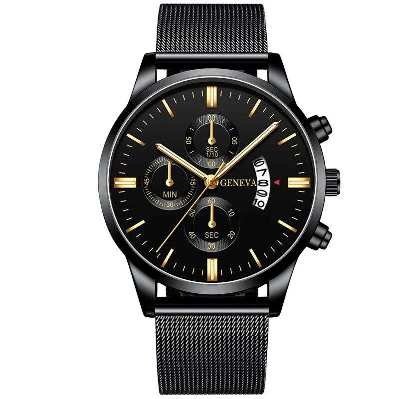 2021 Men's Fashion Business Calendar Watches Men Luxury Blue Stainless Steel Mesh Belt Analog Quartz Watch relogio masculino 