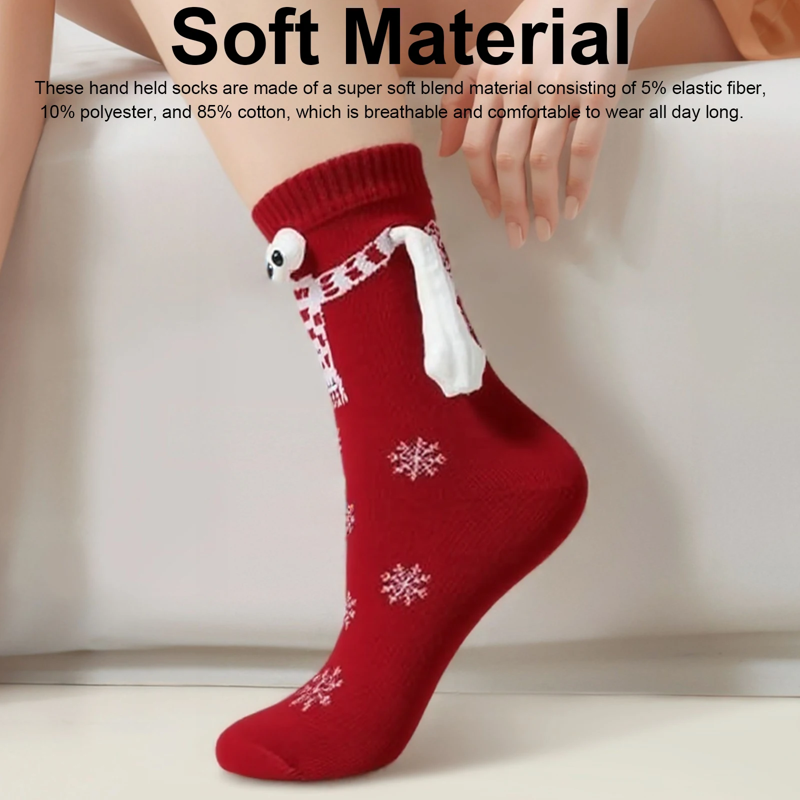 1 Pair Hand in Hand Christmas Socks Magnetic Holding Hands Stockings Funny Couple Cotton Midtube Socks for Men Women Xmas Gifts