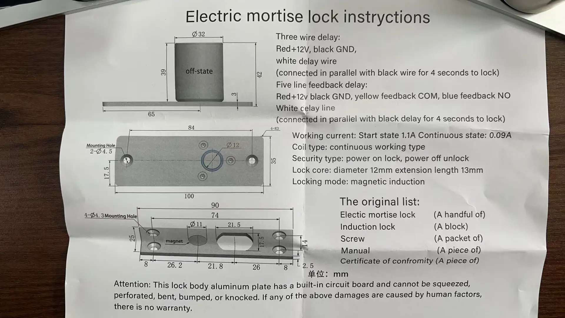 DC 12V Mini Electric Bolt Lock  Fail Safe Waterproof Concealed Electric Door Loc