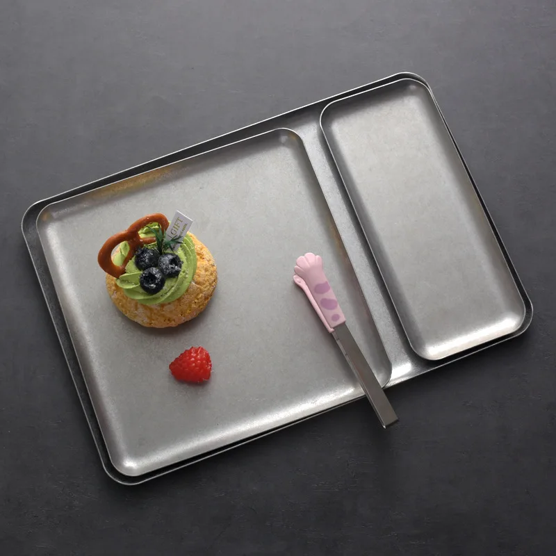 thumbnail image 2 of Bandeja rectangular de acero inoxidable Bandeja de presentación tipo buffet Plato de metal para servir alimentos Almacenamiento y organización del hogar Plato para refrigerios, 2 of 5