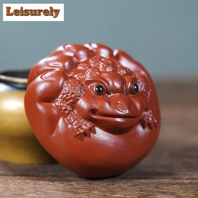 Yixing Purple Clay Palm Jin Chan Tea Pet Japanese Lucky Model Tea Figurine Play Toys Tea Statue Ornaments Supplies Decoration