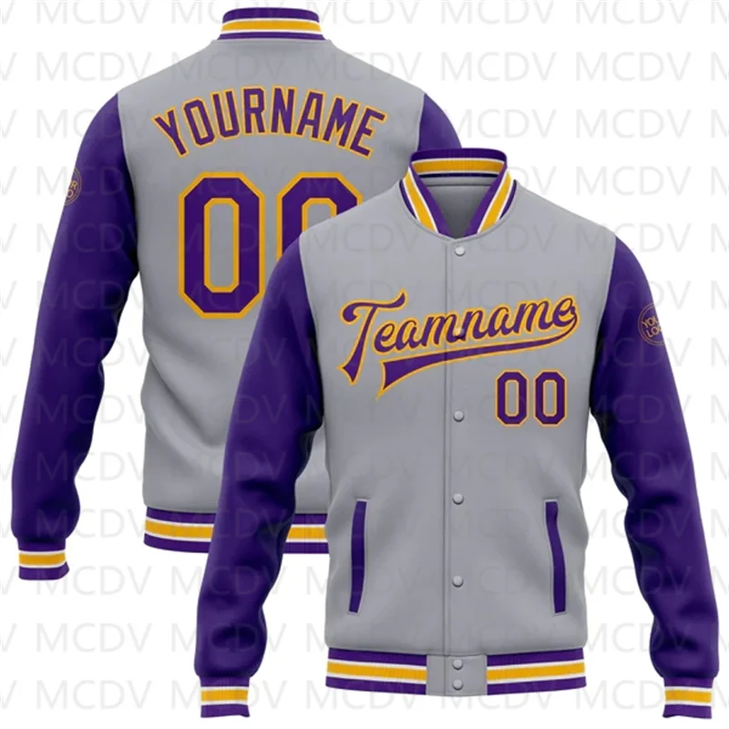 Custom Gray Pink-Kelly Green Bomber Full-Snap Varsity Letterman Two Tone Jacket