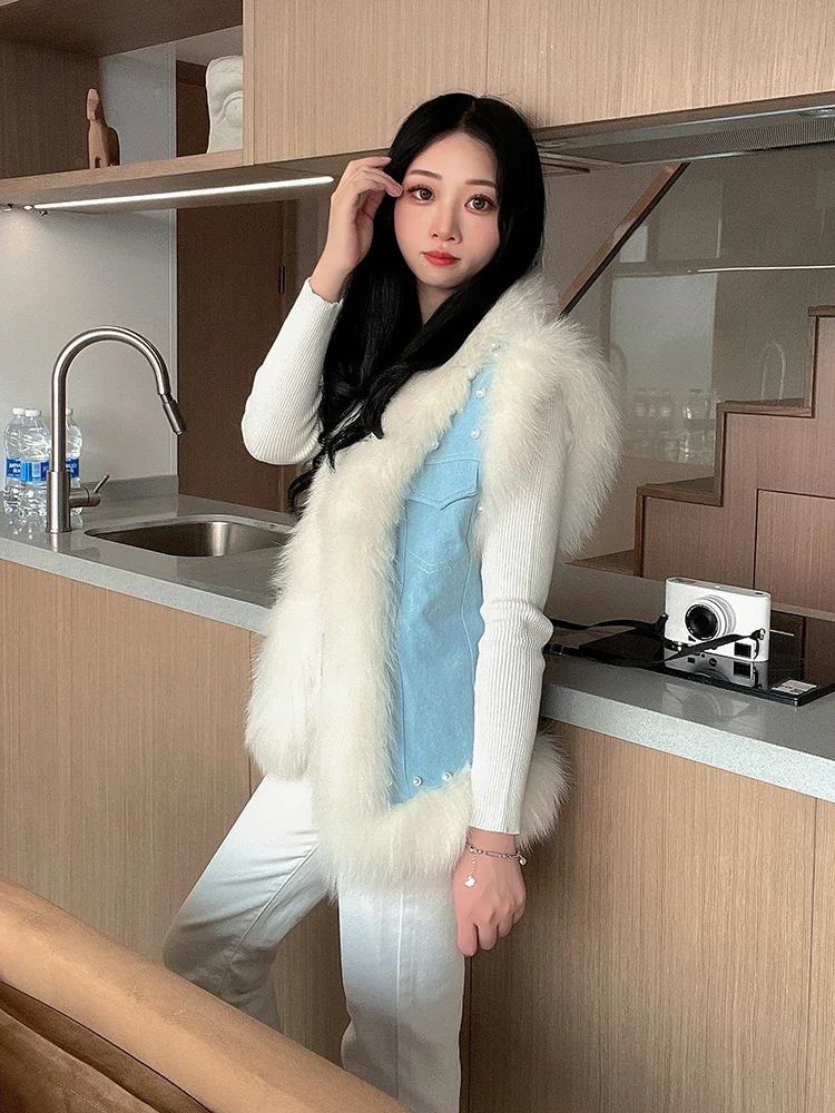 Autumn and Winter Fur Vest Female Young Short Beaded Coat 2023 Real Fox Raccoon Hair Fur Thick Warm Fluffy Jacket Womens Clothes