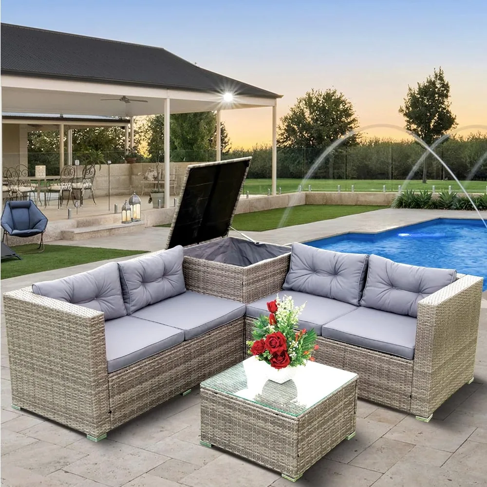 

Outdoor Patio Furniture 4 Piece-PE Wicker Rattan Sectional With Two Loveseat Outdoor Sofa Garden Sofas Freight Free Sets Lounge