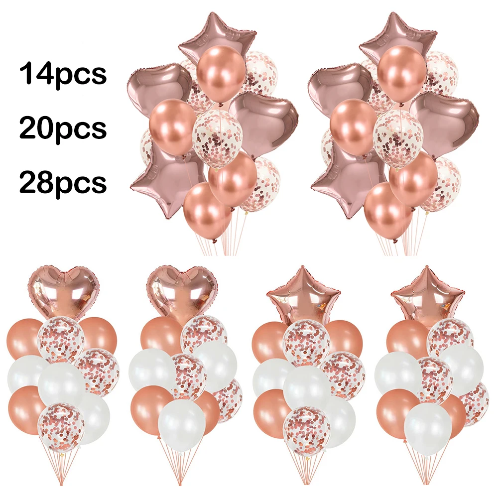 14/20 Stück Roségold Konfetti-Ballons Stern Herz Latex-Ballons Set Geburtstagsparty Dekoration Braut Hochzeitszubehör