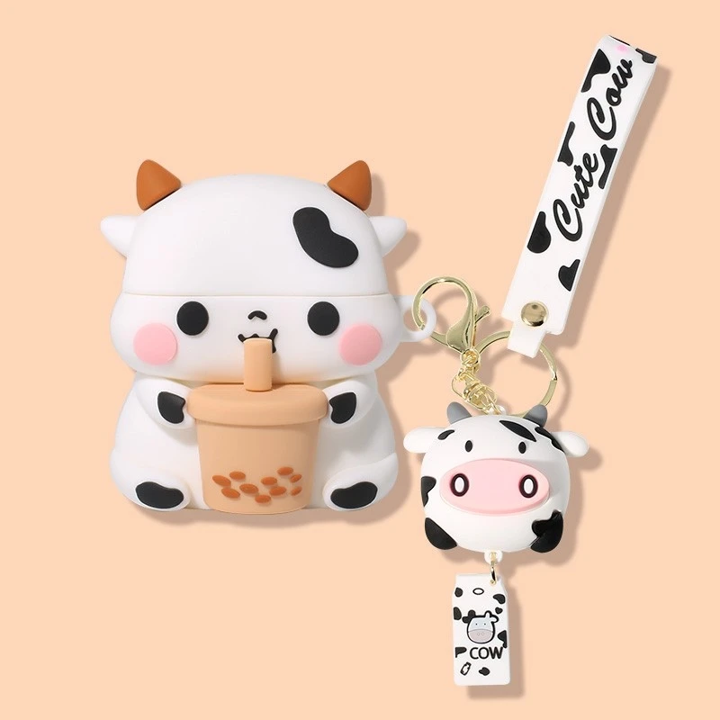 Ins Cute Milk Tea Cow Portachiavi Per Apple Airpods 3Rd Gen New Cartoon Custodia Per Auricolari Wireless In Silicone Per Airpods 2 3 Pro