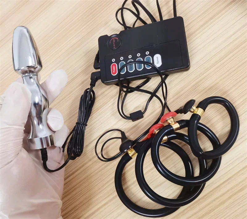 Silicone Cock Rings Metal Anal Beads Butt Plug Prostate Massage Testis Stimulation Electric Shock Sex Toys for Men Adult Games electro sex toys electric sex toys penis rings