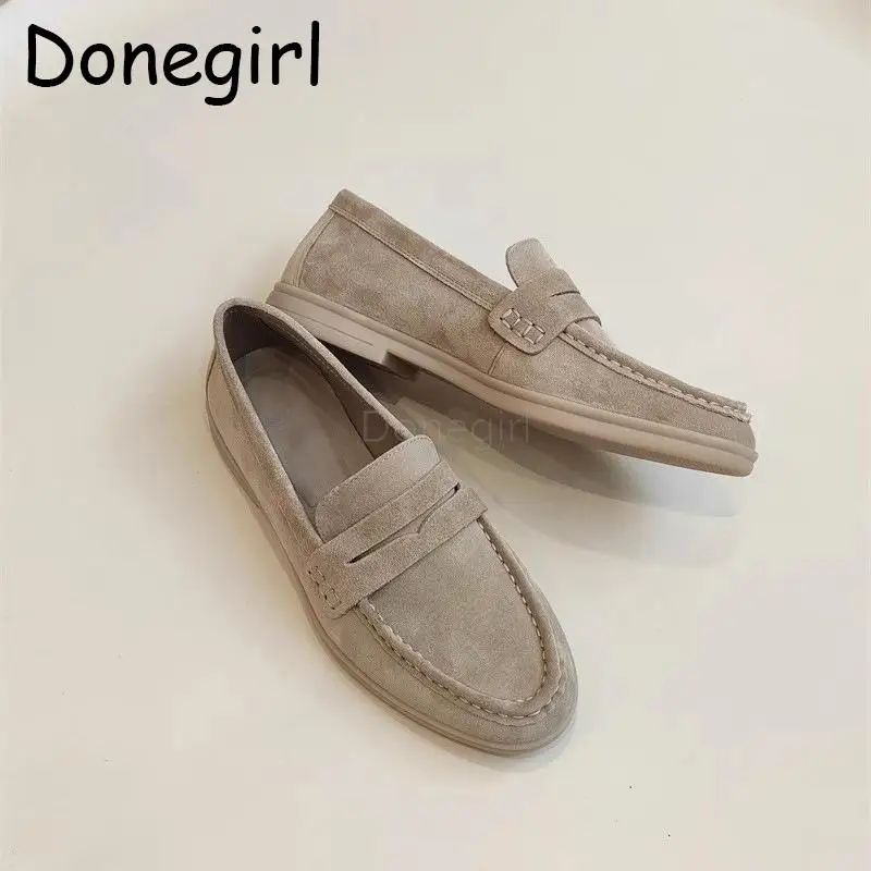 

Donegirl 2024 New Women Spring Summer Fashion Leather Suede Round Head Flats Shoes Solid Commute Slip-On Shoes Female Chic