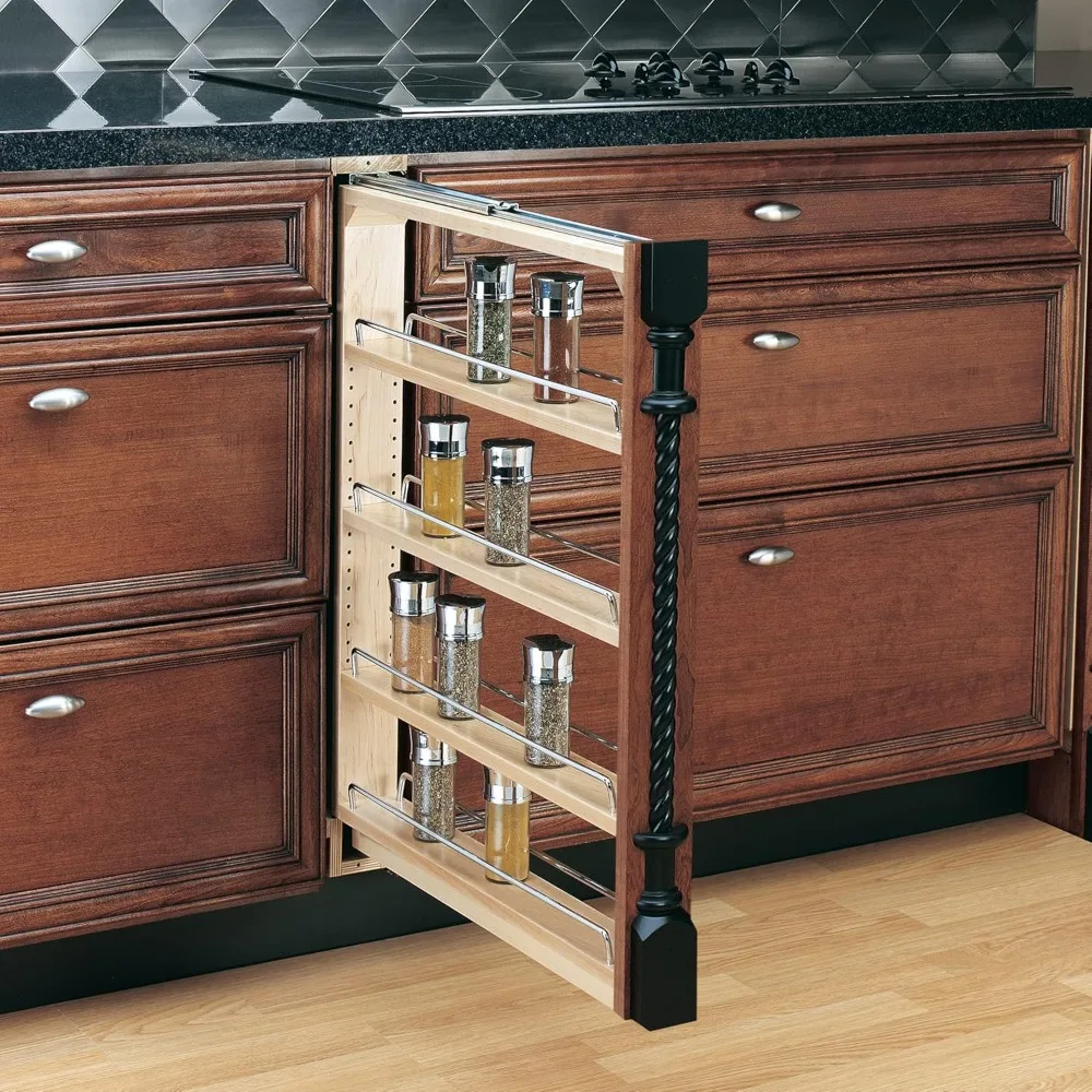 Pullout Shelf Organizer for Base Kitchen or Bathroom Cabinets, Wood Filler Pantry Storage or Spice Rack, Maple, 3" x 23" x 30" 4