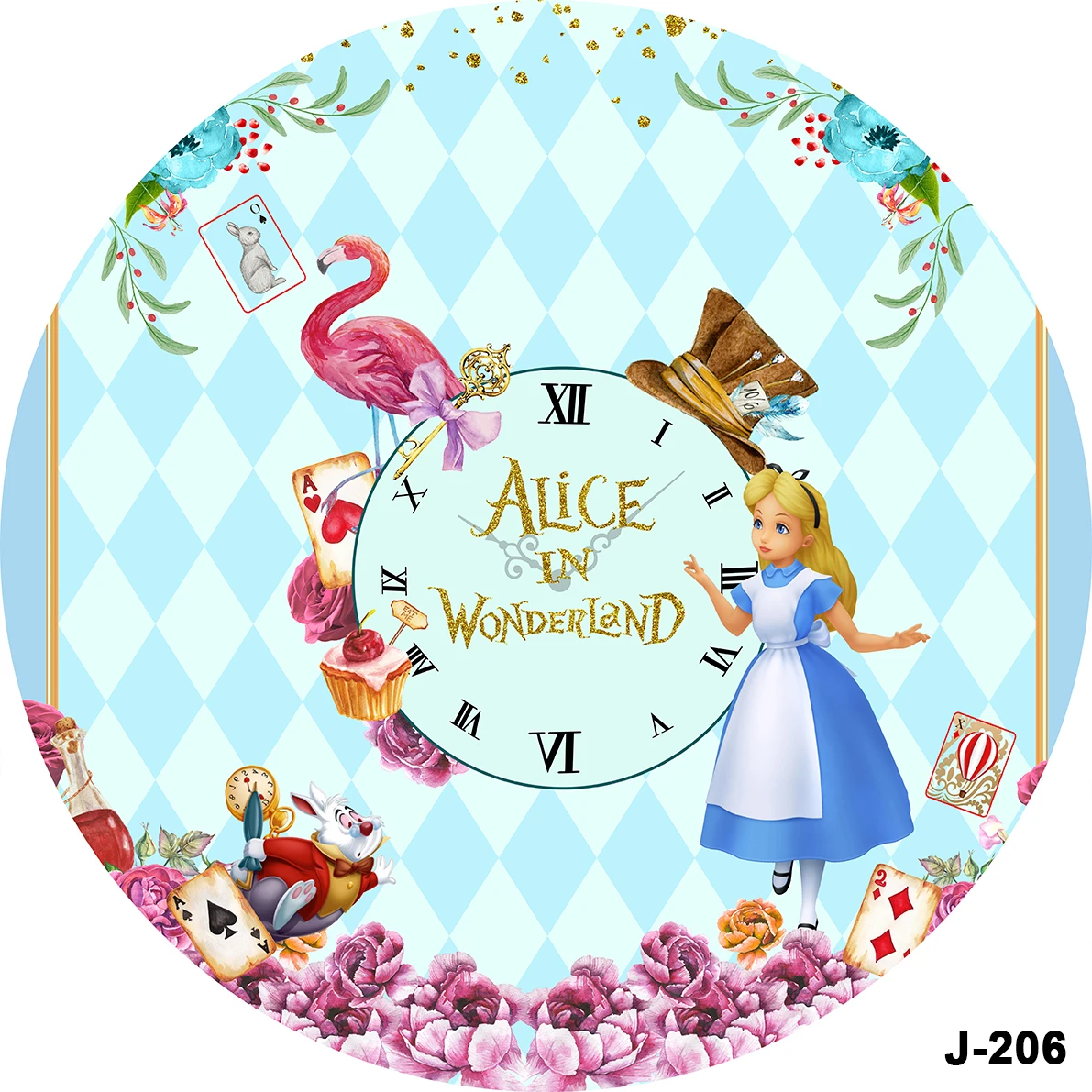 Alice nel paese delle meraviglie cerchio foto sfondo festa di compleanno  decorazione tavolo Banner sfondo fotografia Banner Cover - AliExpress, image size:1191x1191