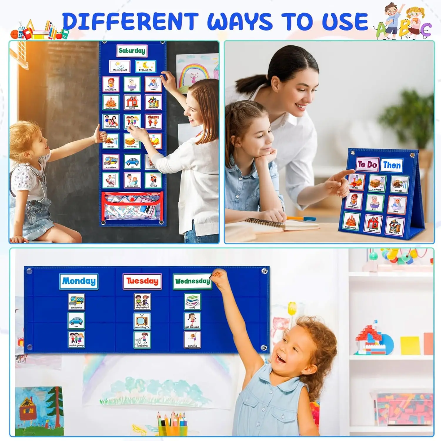 Educational Toys Kids Visual Schedule Calendar Chart 2 in 1 Autism Daily Chore Routine Chart Schedule Plan Learning Board Game For Toddler Gift
