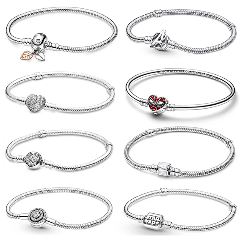 

New in 925 Sterling Silver Snake Chain Charm Bracelet Fits Pandora Original Pendant Charm Bead For Women Heart Bracelets Jewelry