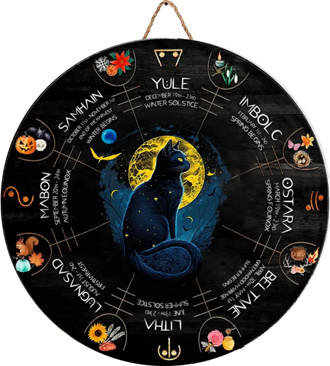 Calendrier Café Panneau Mural En Bois Roue De L'année, Plaque Ronde, Sorcière Païenne Wiccan, Vacances, Sabbat Celtique, Cadeaux Vintage, Décoration Murale Pour Maison, Bar, Café Calendrier Mur