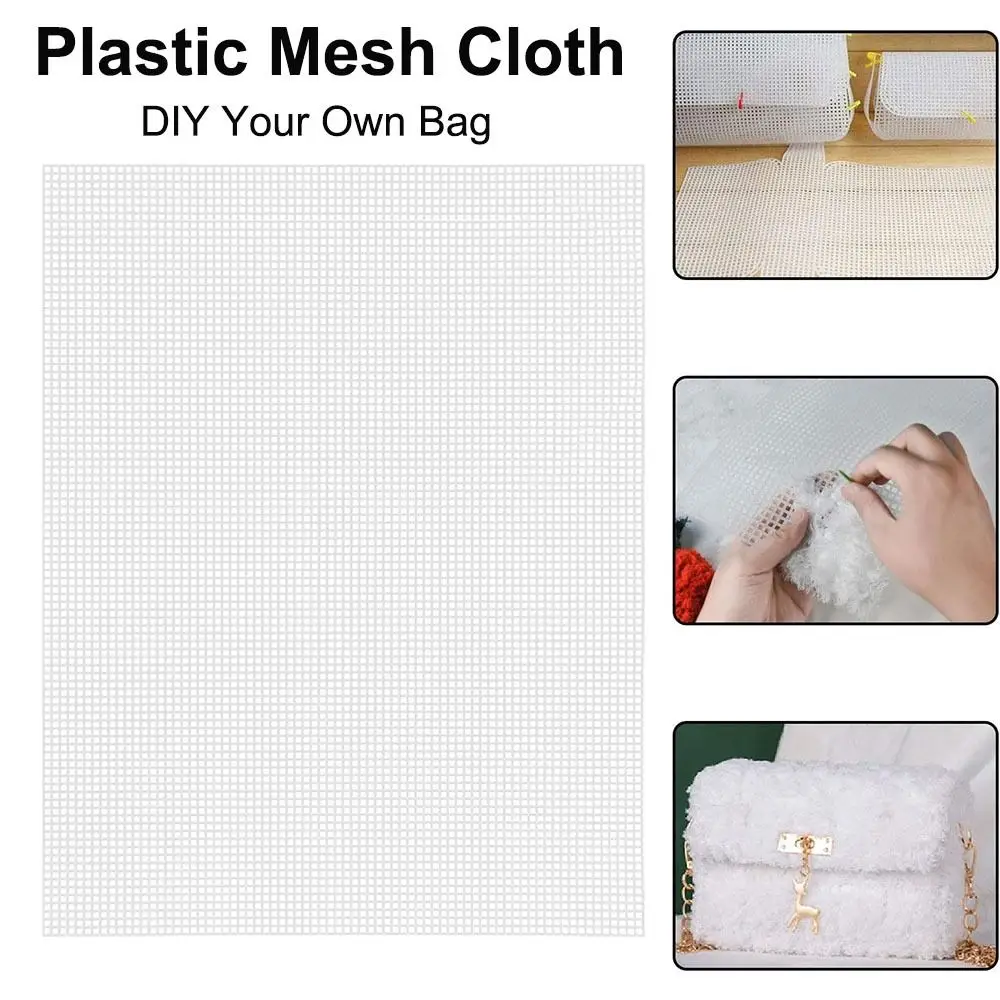 DIY Crafting Plastic Bag Mesh Grid Durable Mesh Cloth Canvas Bag Sheets Black White Net Cover Acrylic Yarn Crafting Knit