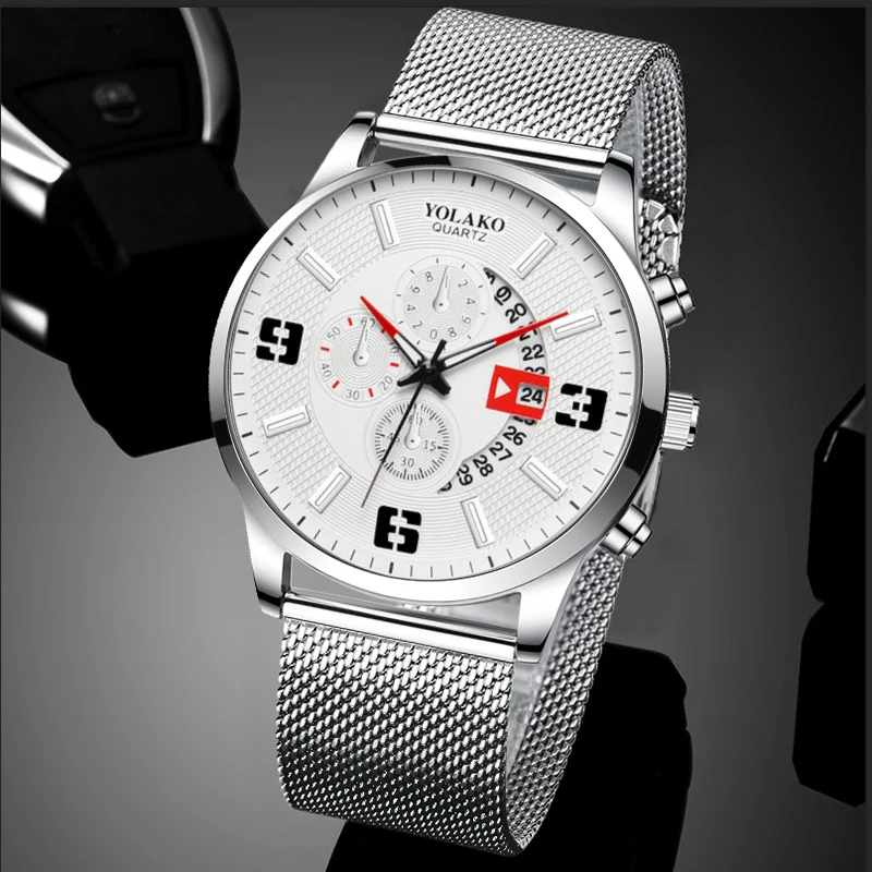 Mens Luxury Watches Stainless Steel Mesh Belt Quartz Wrist Watch Men Business Calendar Luminous Leather Clock relogio masculino