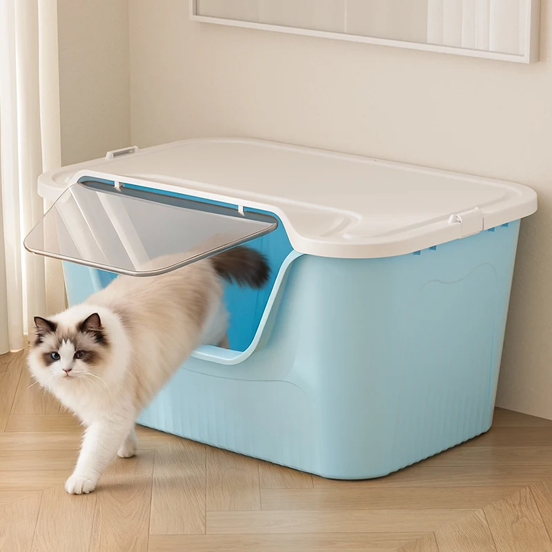 Extra Large Semi-Enclosed  Litter Box Maine Coon Pet Supplies Anti-Spla  Toilet Bowl Manual Cleaning PP Plastic Material