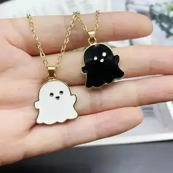1Pcs Simple Cute Fashion Girl's Personality Black And White Ghost Necklace Cool Niche Pendant Versatile Chain Male Necklace